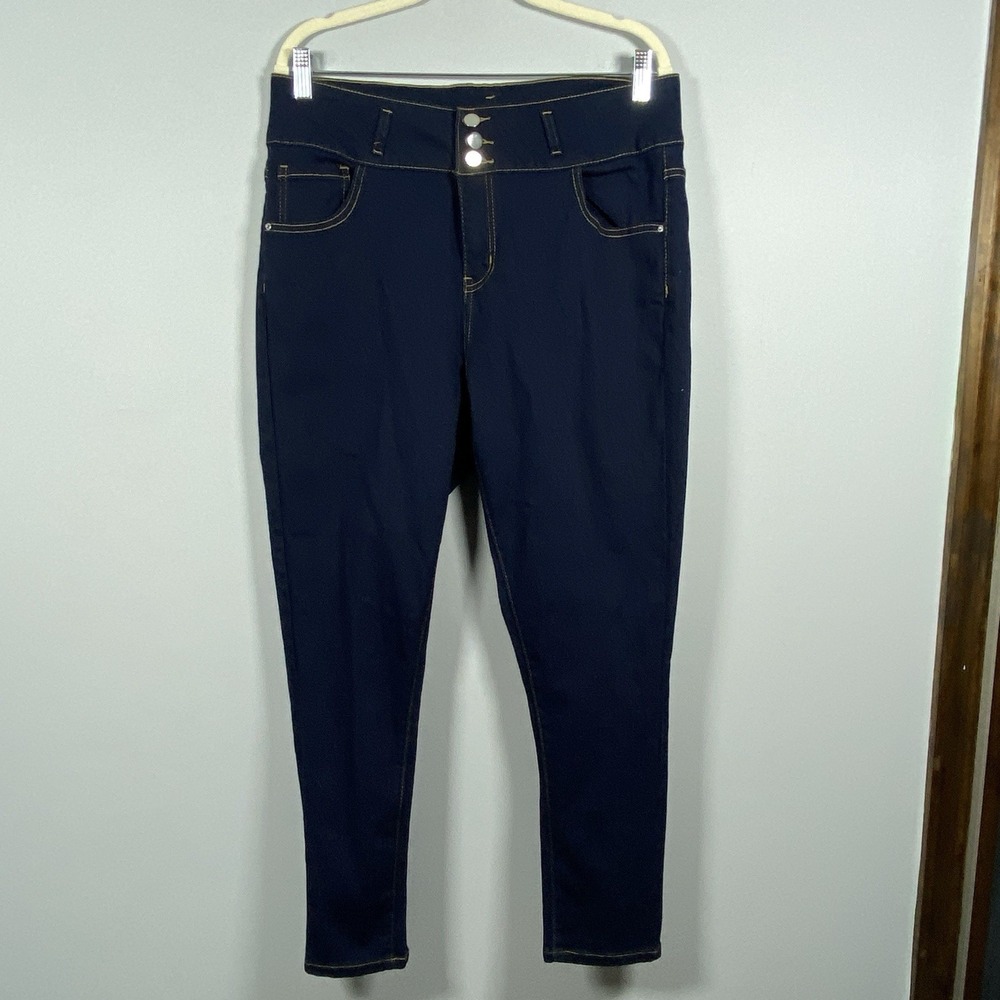 Love Cameron‎ Women's Size 18 Dark Blue Tan Top Stitch Three-button Skinny Jeans